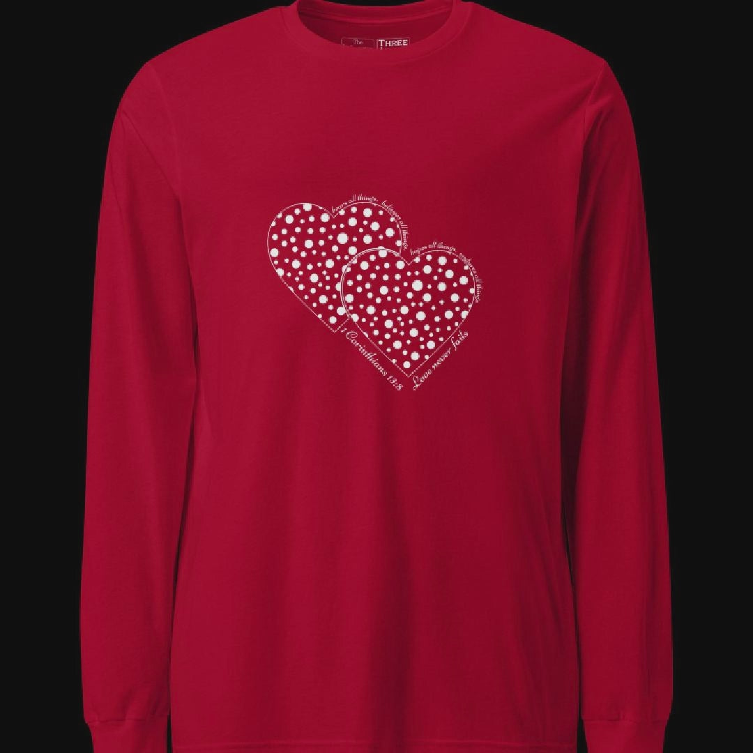 Valentines T Shirt - 1 Cor 13:7 - Love Never Fails